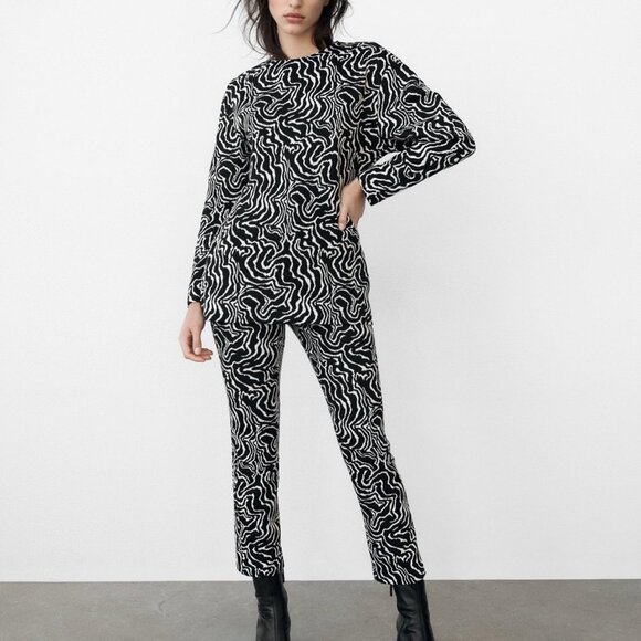 NWT Zara Straight Leg Jacquard Pants Size XS - Picture 1 of 10